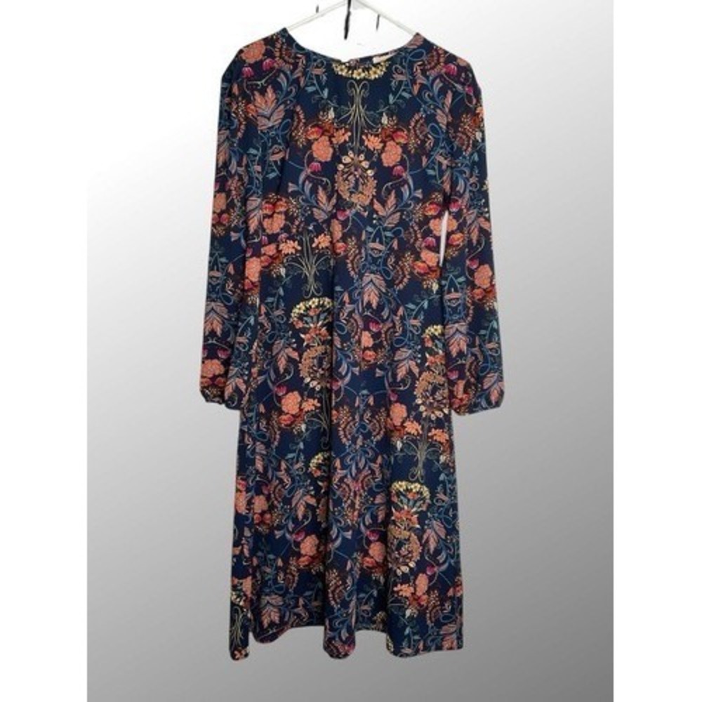 I.Madeline Navy Blue Garden Splendor Print Midi Dress Women Medium China